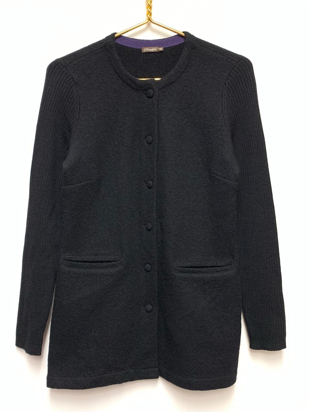 J McLaughlin Merino Wool Cardigan Sweater Coatigan Size XS Black Midlength